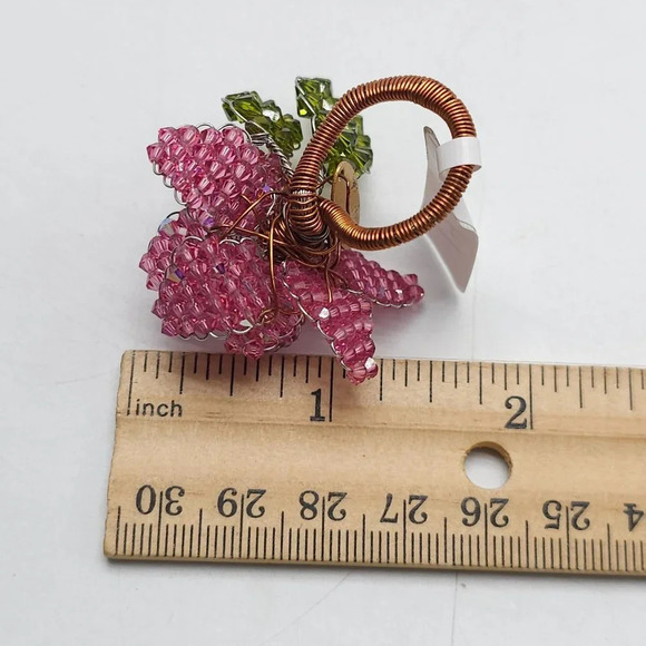 MINDY LAM Pink Green Swarovski Beaded Flower HTF Retired Ring Size 5 - Picture 3 of 5